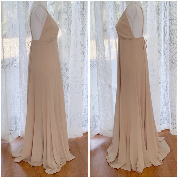 REFORMATION CALLALILY beige cream champagne backless v-neck wrap maxi dress - Picture 4 of 16